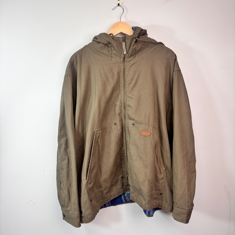 Backpacker Olive Canvas Hooded Jacket 2XL Carhartt Style Plaid Lined Workwear